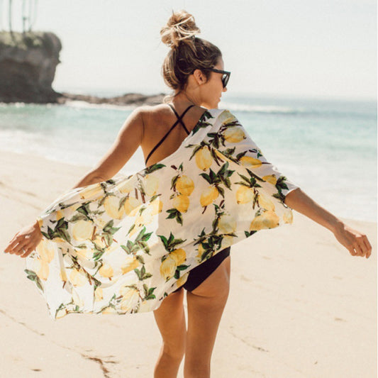 lemon pattern beach coat bikini overshirt swimsuit overcoat